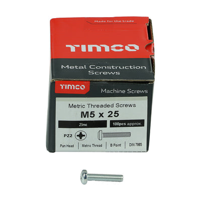 TIMco Machine Pan Head Silver Screws - M5 x 25 - 100 Pieces