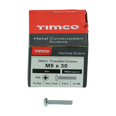 TIMco Machine Pan Head Silver Screws - M5 x 30 - 100 Pieces