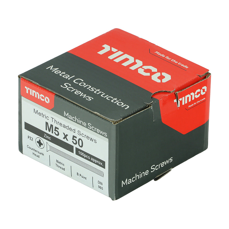 TIMco Machine Countersunk Silver Screws - M6 x 50 - 100 Pieces
