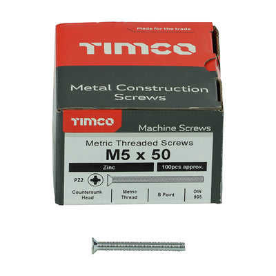 TIMco Machine Countersunk Silver Screws - M6 x 50 - 100 Pieces