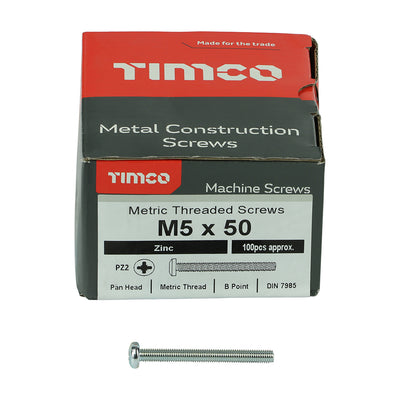 TIMco Machine Pan Head Silver Screws - M5 x 50 - 100 Pieces