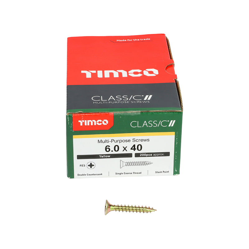 TIMco Classic Multi-Purpose Countersunk Gold Woodscrews - 6.0 x 40 - 200 Pieces