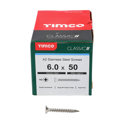 TIMco Classic Multi-Purpose Countersunk A2 Stainless Steel Woodcrews - 6.0 x 50 - 200 Pieces