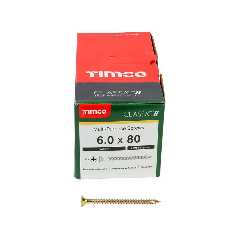 TIMco Classic Multi-Purpose Countersunk Gold Woodscrews - 6.0 x 80 - 200 Pieces