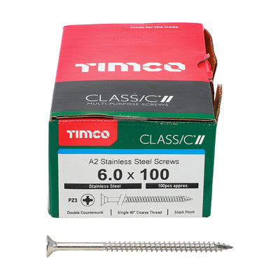 TIMco Classic Multi-Purpose Countersunk A2 Stainless Steel Woodcrews - 6.0 x 100 - 100 Pieces