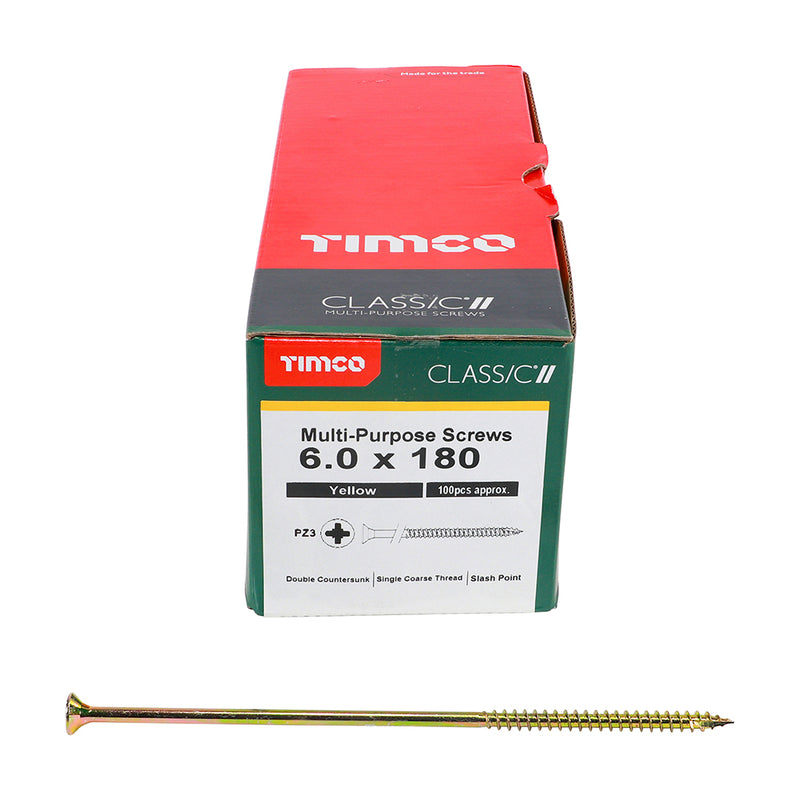 TIMco Classic Multi-Purpose Countersunk Gold Woodscrews - 6.0 x 180 - 100 Pieces
