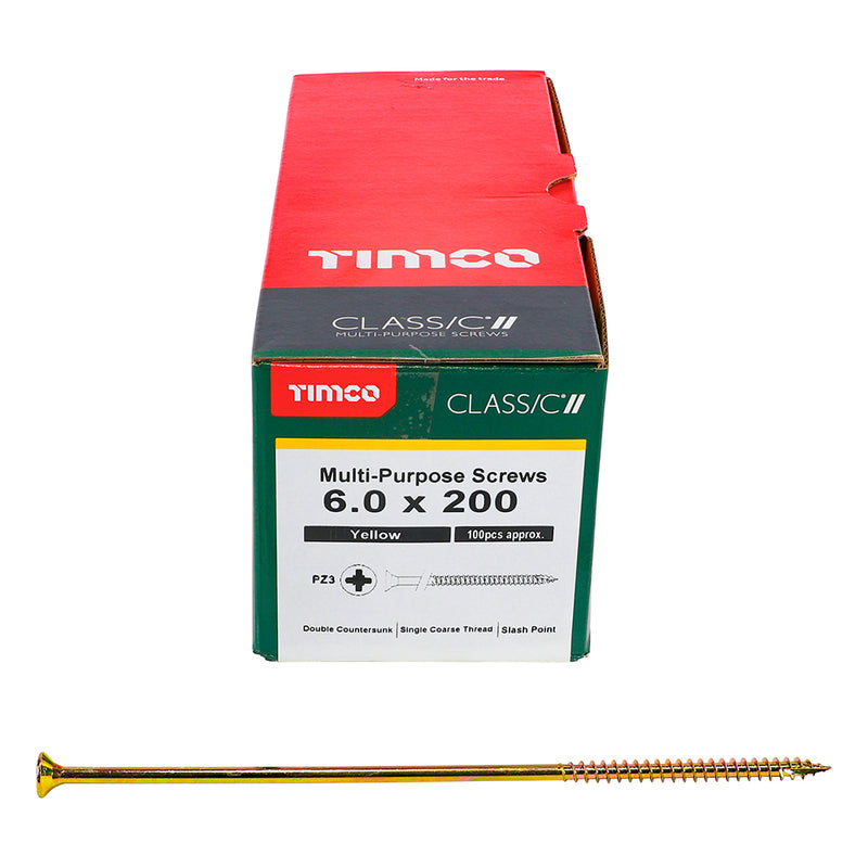 TIMco Classic Multi-Purpose Countersunk Gold Woodscrews - 6.0 x 200 - 100 Pieces