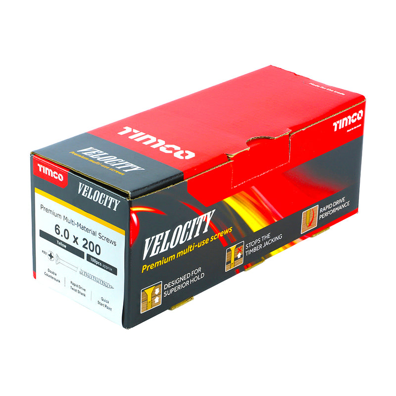 TIMco Velocity Premium Multi-Use Countersunk Gold Woodscrews - 6.0 x 200 - 100 Pieces