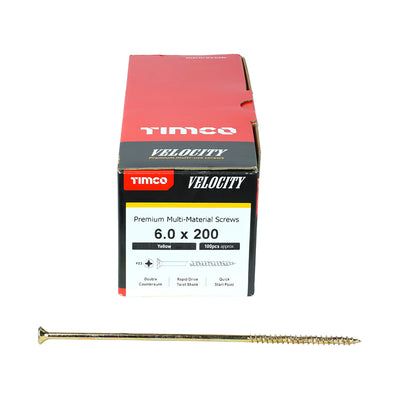 TIMco Velocity Premium Multi-Use Countersunk Gold Woodscrews - 6.0 x 200 - 100 Pieces