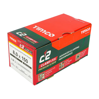 TIMco C2 Clamp-Fix Multi-Purpose Premium Countersunk Gold Woodscrews - 8.0 x 150 - 50 Pieces