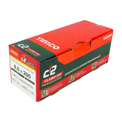 TIMco C2 Clamp-Fix Multi-Purpose Premium Countersunk Gold Woodscrews - 8.0 x 200 - 50 Pieces
