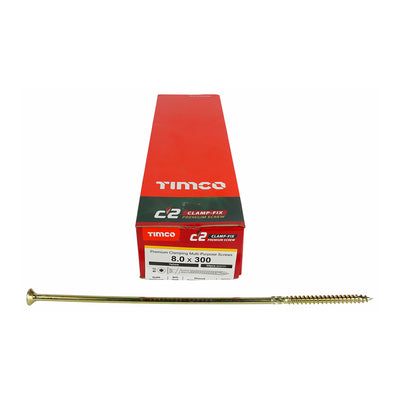 TIMco C2 Clamp-Fix Multi-Purpose Premium Countersunk Gold Woodscrews - 8.0 x 300 - 25 Pieces