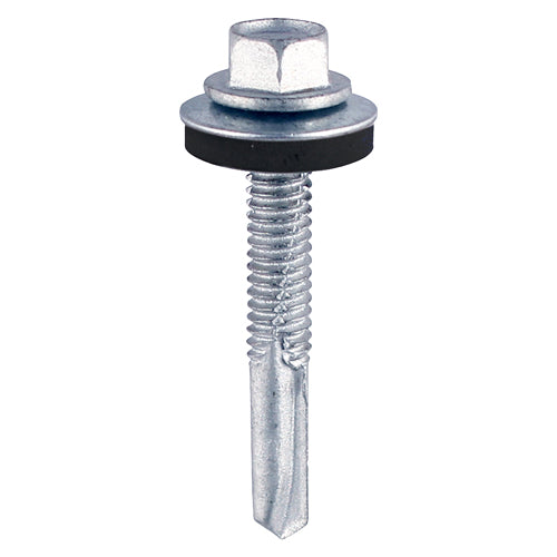 TIMco Self-Drilling Heavy Section Silver Screws with EPDM Washer - 5.5 x 38 - 100 Pieces