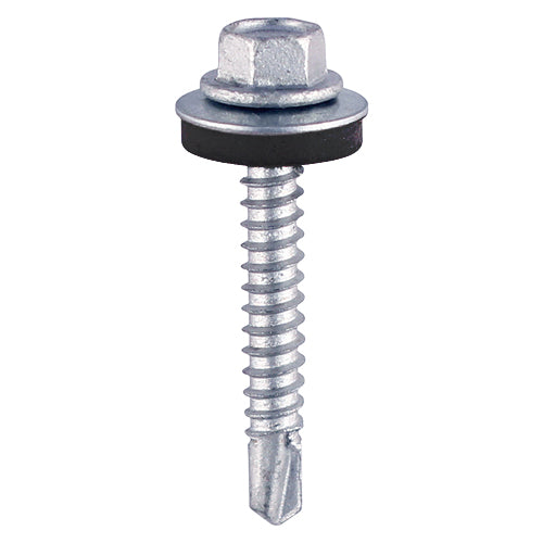 TIMco Self-Drilling Light Section Silver Screws with EPDM Washer - 5.5 x 32 - 100 Pieces