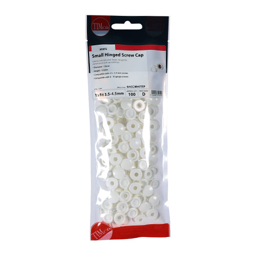 TIMco Hinged Screw Caps Small White - To fit 3.0 to 4.5 Screw - 100 Pieces