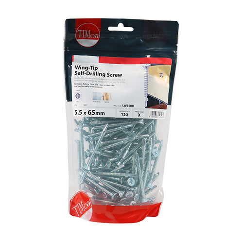 TIMco Self-Drilling Wing-Tip Steel to Timber Light Section Silver Screws  - 5.5 x 85 - 100 Pieces