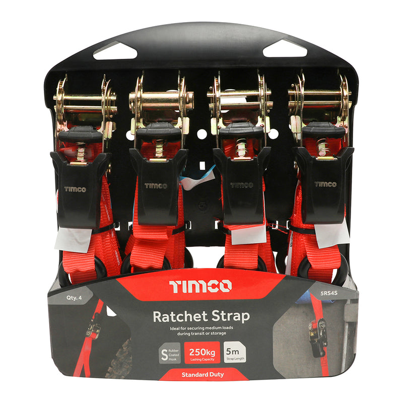 TIMCO S Hook Ratchet Straps Standard Duty - 5m x 25mm