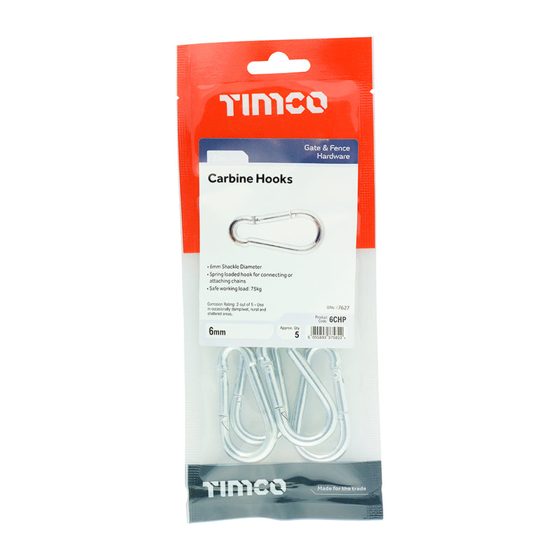 TIMCO Carbine Hooks Silver - 6mm x 5 Pieces