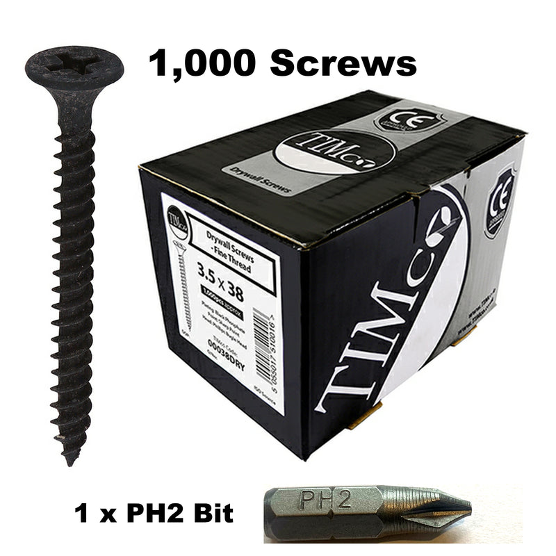 Drywall Fine Thread Bugle Head Black Screws - 3.5 x 38 - 1000 Pieces