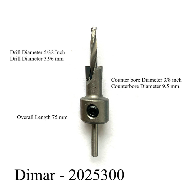 9.5mm (3/8") counterbore with 3.92mm (5/32") drill diameter 2025300