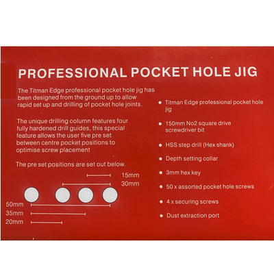 Professional 4 Port Pocket Hole Jig Kit with Pocket Hole Jig, HSS Stepped Drill Bit & Depth Collar, 150 mm Square Drive Bit, 50 Screws, Dust Port, For material 12.7mm to 38mm, Titman Edge ESPHJ