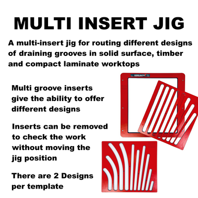 SCRIBE-MASTER Drainer Groove Plus Jig with Flex-Tech – Multi-Insert Draining Groove Jig for Solid Timber & Compact Laminate Worktops – CNC-Machined HPL – Includes Straight & Fan Insert Plate