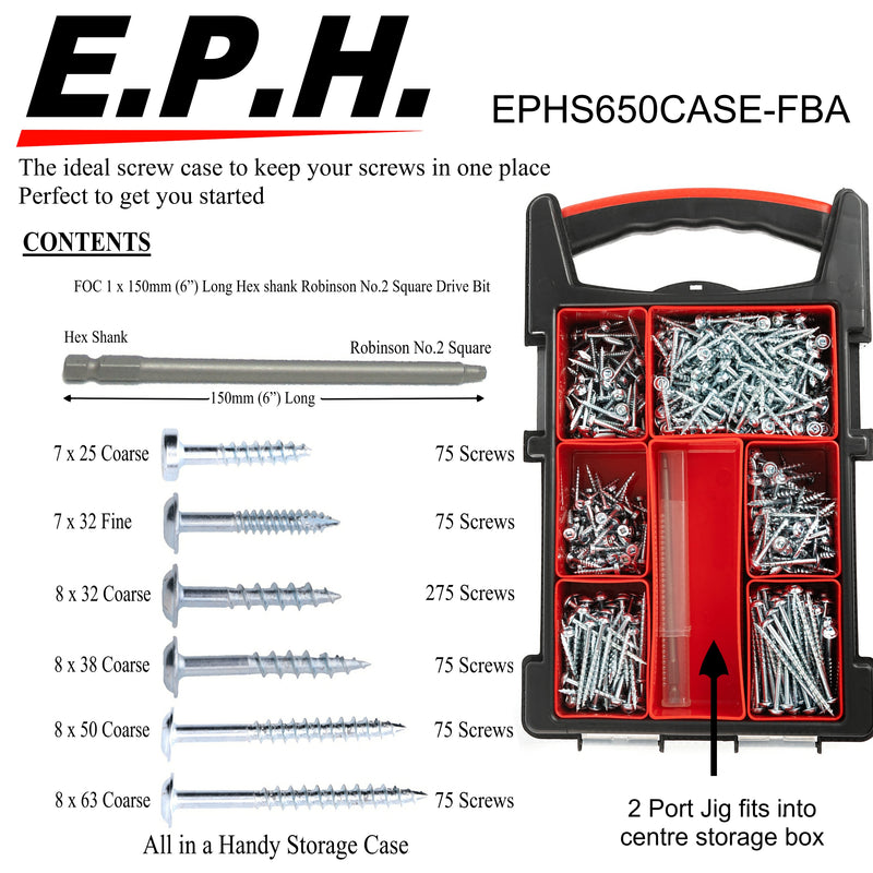 E.P.H. Pocket Hole Screws – No.8 x 50mm, Pack of 100 – Coarse Self-Cutting Thread, Square Drive – For Softwoods & Man-Made Boards – EPHS850100C