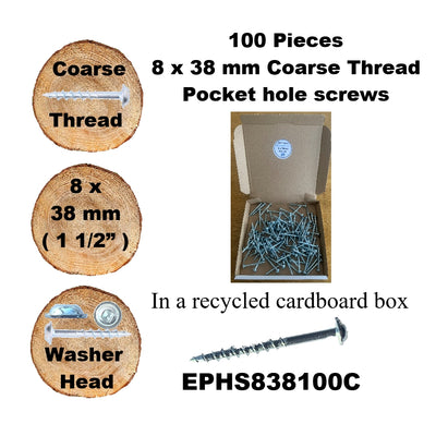 EPHS838100C Pocket Hole Screws - 100 x  38mm (1-1/2") x 8mm Coarse Thread