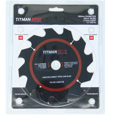 Titman Edge TCT Medium Finish Circular Saw Blade 160mm x 20mm x 24 Tooth - TB1601220ATB