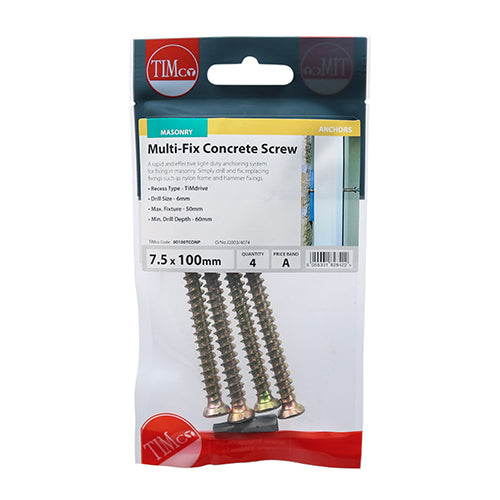 TIMco Concrete Screws Flat Countersunk Gold - 7.5 x 100