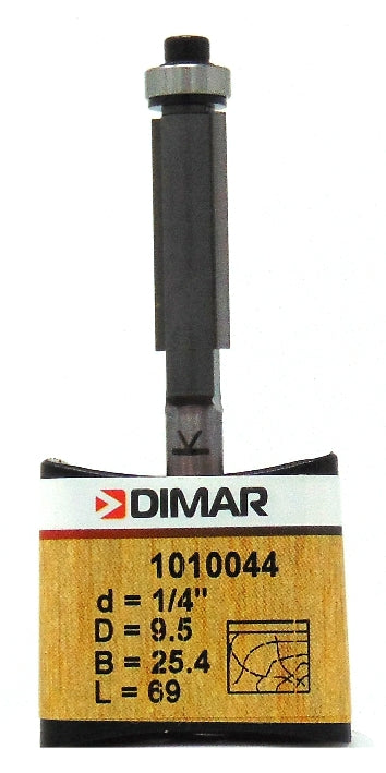 Trimming Router Cutter - 9.5mm Diameter x 25.4mm - 1/4" Shank
