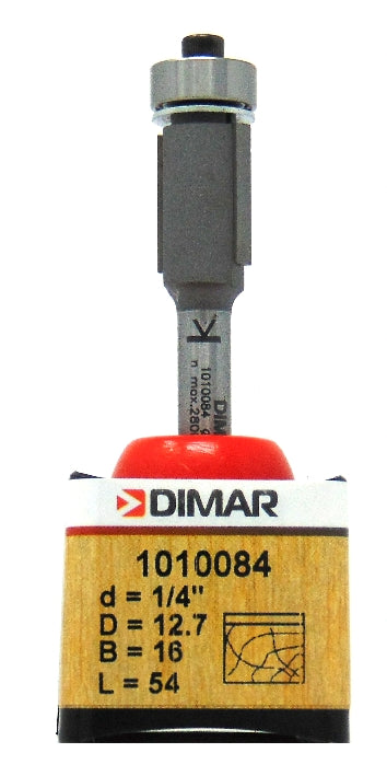 Bearing Guided Trimming Cutter - 12.7mm Diameter x 16mm Depth of Cut - 1/4" Shank