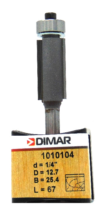 Bearing Guided Trimming Cutter - 12.7mm Diameter x 25mm Depth of Cut - 1/4" Shank