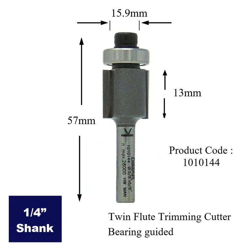 1/4" Shank Bearing Guided Trimming & Bevelling Cutter - 16mm Diameter