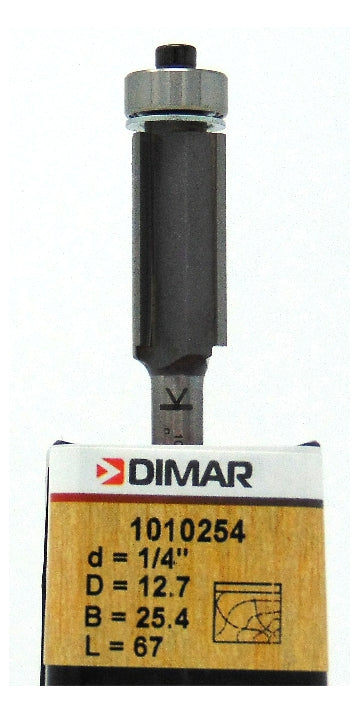 Bearing Guide Triple Flute Cutter - 12.7mm Diamter x 25.4mm Cutting Depth - 1/4" Shank