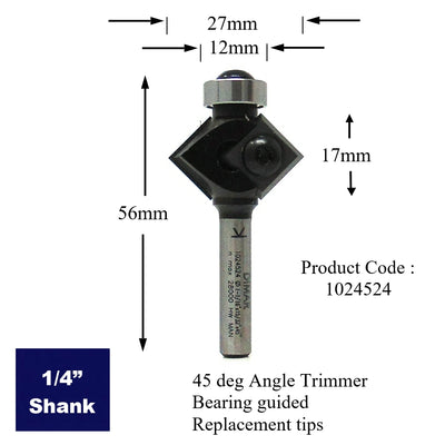 1/4" Shank Rota-Edge Bearing Guided Bevel Trimmer - 27mm