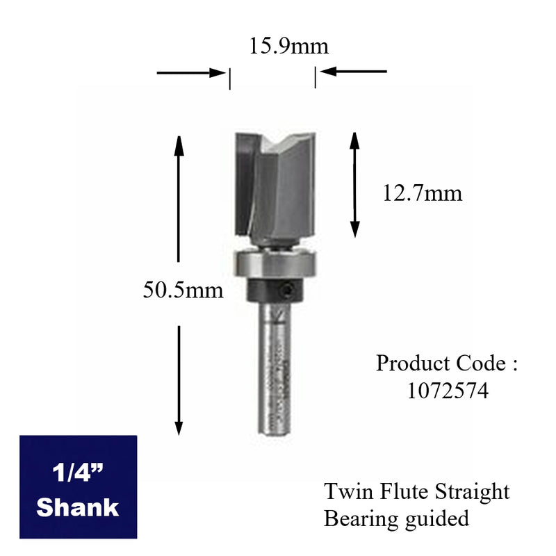 1/4" Shank Bearing Guided Profiler Two Flute Cutter - 15.9mm Diameter X 19mm Cutting Depth
