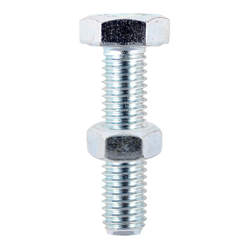 TIMco Set Screws DIN933 Grade 8.8 & Hex Nut DIN934 Silver - M10 x 80 - 2 Pieces