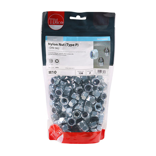 TIMco Nylon Insert Nuts Type P DIN982 Silver - M10 - 130 Pieces