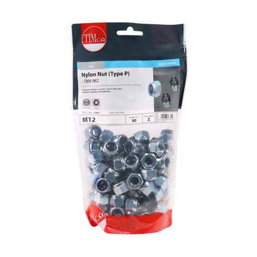 TIMco Nylon Insert Nuts Type P DIN982 Silver - M12 - 90 Pieces