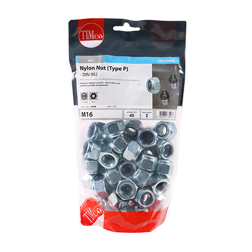 TIMco Nylon Insert Nuts Type P DIN982 Silver - M16 - 45 Pieces