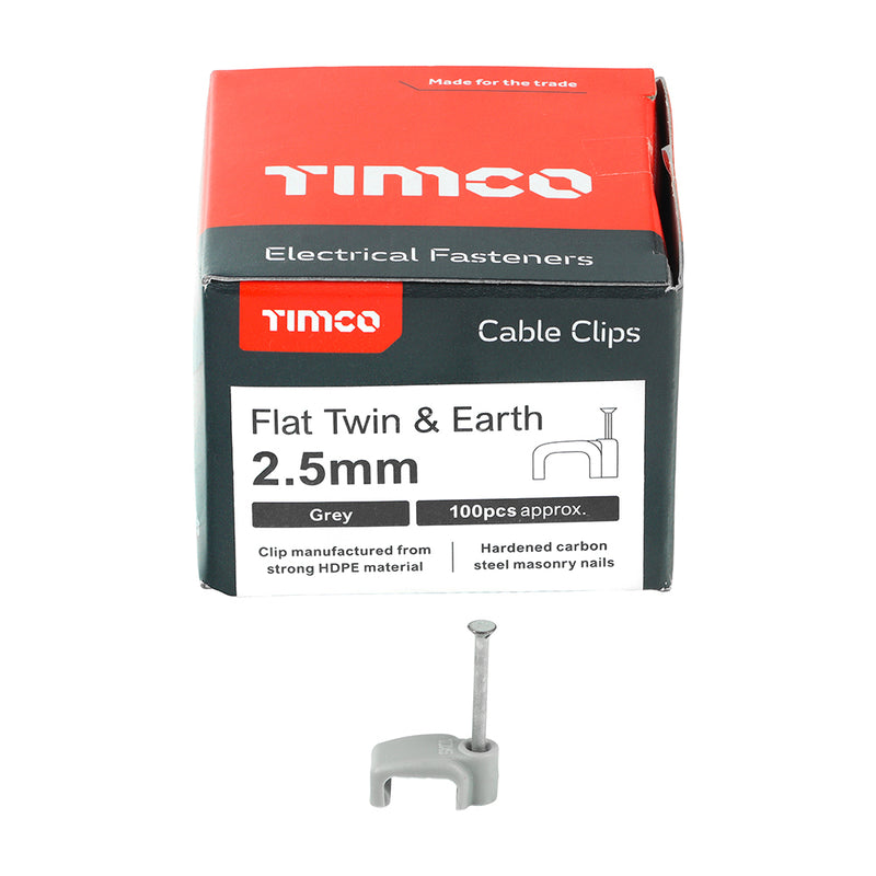 TIMCO Flat & Twin Cable Clips Grey - To fit 2.5mm