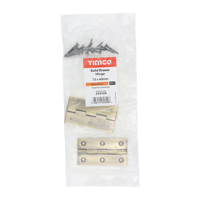 TIMCO Solid Drawn Brass Hinges Antique Brass - 75 x 40