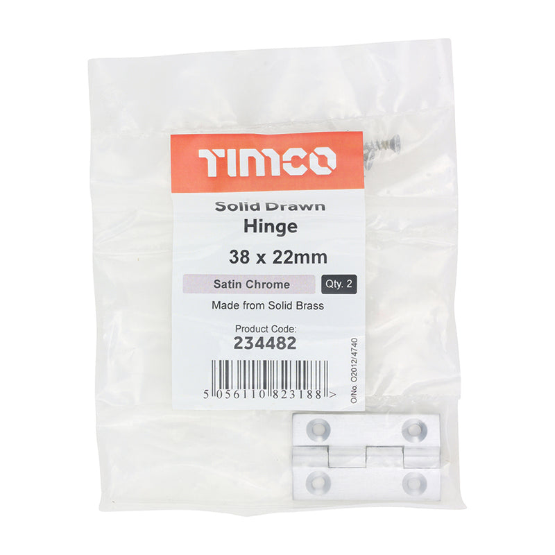 TIMCO Solid Drawn Brass Hinges Satin Chrome - 64 x 35