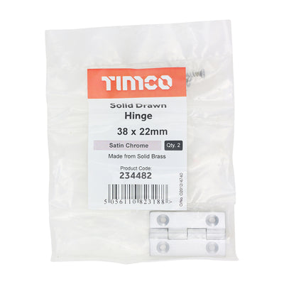 TIMCO Solid Drawn Brass Hinges Satin Chrome - 75 x 40