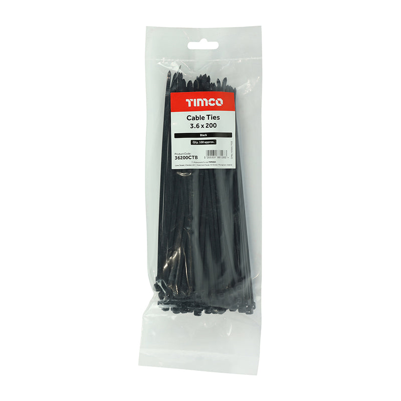 TIMco Cable Ties Black - 3.6 x 200