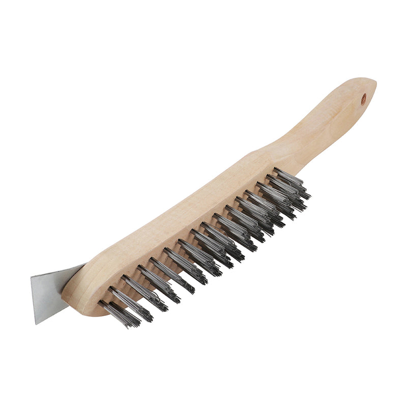 Scratch Brush with Scraper - Stainless Steel - 4 Rows