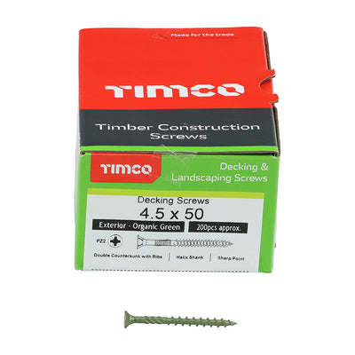TIMco Decking Screws Countersunk Exterior Green - 4.5 x 50 - 200 Pieces