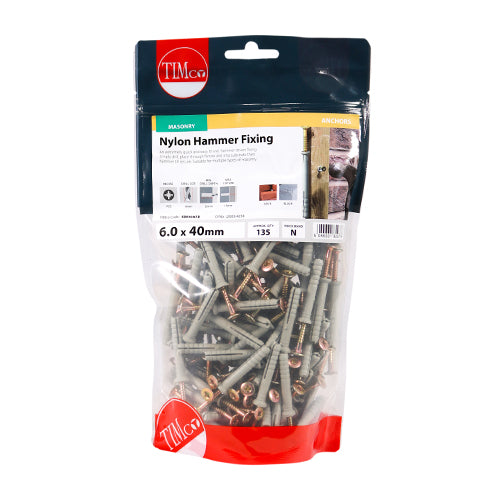 TIMco Nylon Hammer Fixings - 6.0 x 40 - 135 Pieces