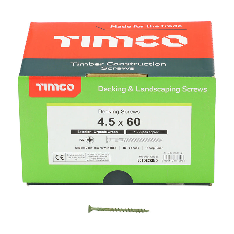 TIMco Decking Screws Countersunk Exterior Green - 4.5 x 60 - 1000 Pieces